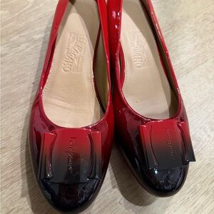 Almost New Salvatore Ferragamo Red Ombre Patent Leather Flats